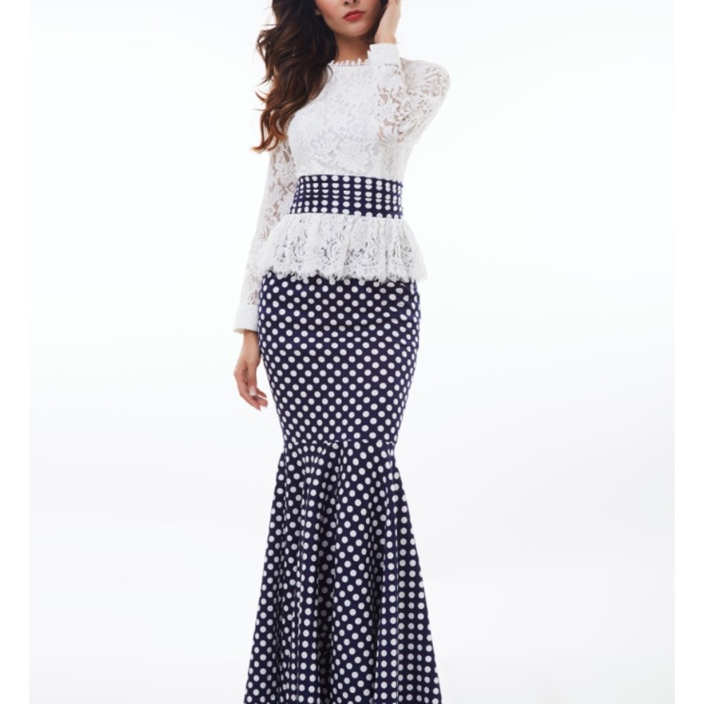 A navy and white dress